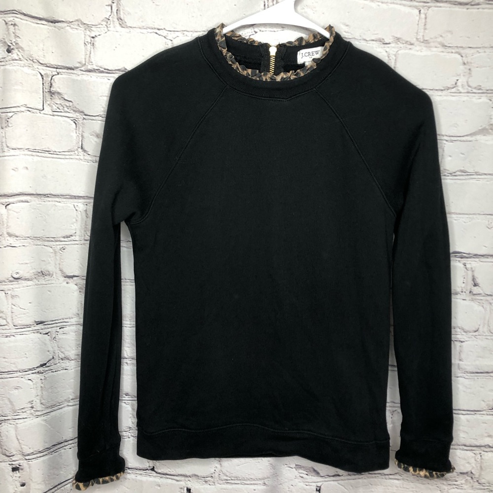 J. Crew Woven Ruffle-Neck Pullover with cheetah print accent size XXS